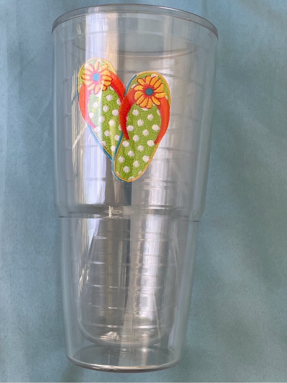 TERVIS 16 oz clear tumbler orange green polkadot flip flop design insulated cup